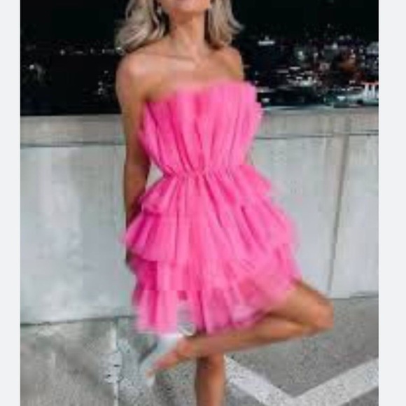 Maple Pink Tulle Tiered Ruffle Strapless Party Prom Special‎ Mini Dress sz M - Picture 2 of 7